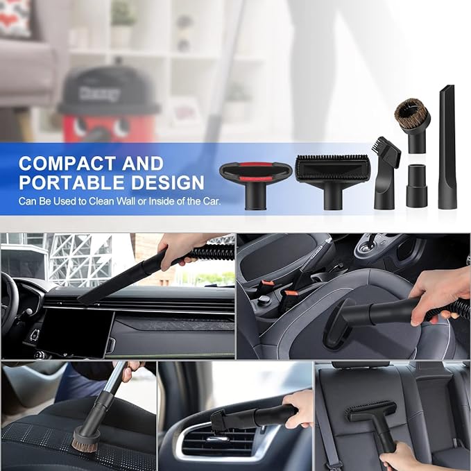 11Pcs Universal Vacuum Attachment Kit 1-1/4" Vacuum Hose Adapter Wet Dry Plastic Vacuum Cleaners Accessories with Extension Wand Horse Hair Brush Flexible Crevice Tool Adapter for Shop Vac Attachment