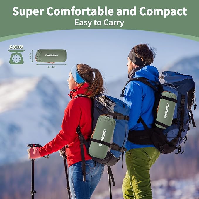 Camping Double Sleeping Pad,Ultralight Self Inflating Sleeping Mat for 2 Person with Pillow Built-in Foot Pump,Portable Camping Air Mat for Backpacking, Hiking, Traveling, Tent(Green)