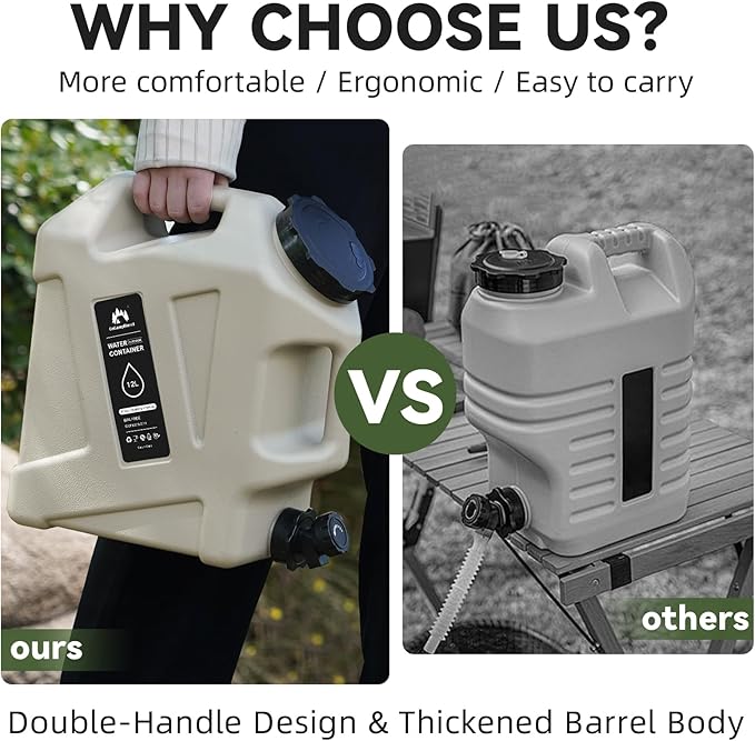 Camping Water Container - 3.2 Gallan Water Jug with Spigot | Portable Water Tank for Outdoor Hiking Picnic Supplies-Grey