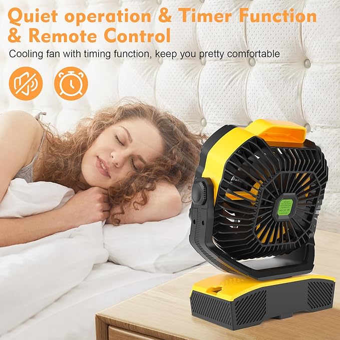 RUNTOP 20000mAh Oscillation Camping Fan, Remote Control Rechargeable Battery Operated Outdoor Tent Fan w/Hanging Hook, Portable Personal USB Desk Fan for Camping, Jobsite Tent Travel Beach Bedroom