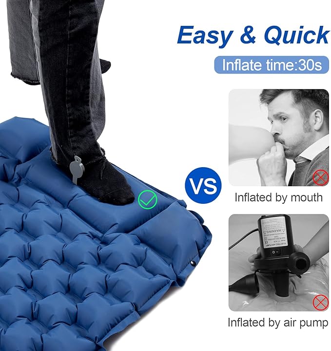 Night Cat Inflatable Sleeping Pads Mat Bed with Pillow Foot Pump for Camping Backpacking Hiking Ultra-Light Compact Comfortable Extendable 77"x25.5"