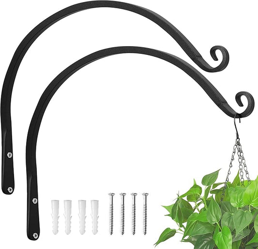 Kingsyard 2-Pack Wall Plant Hanger Outdoor - Heavy Duty Metal Decorative Hanging Bracket Hooks for Hanging Plant, Hummingbird Feeders, Lanterns, Wind Chimes Outdoor & Indoor, 14-Inch/Black