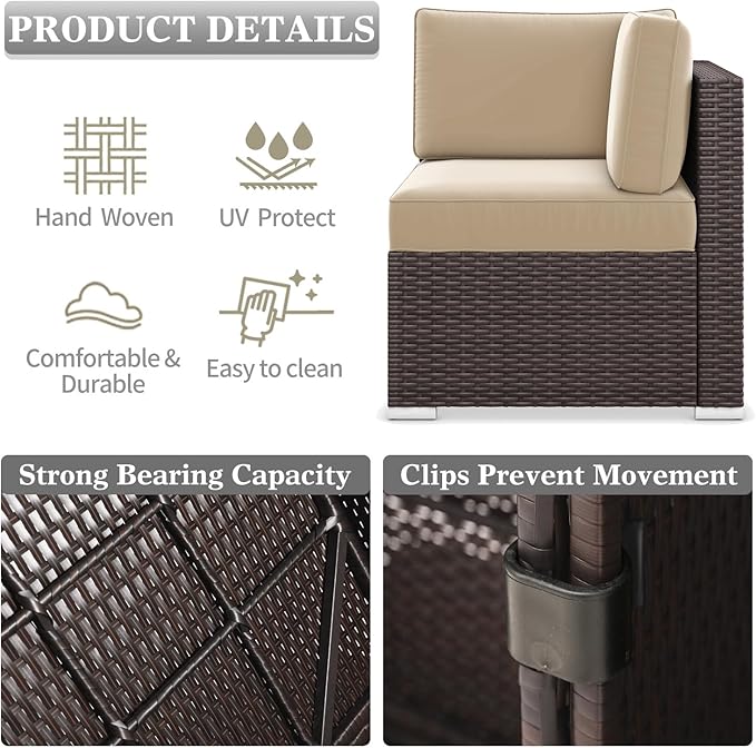 LayinSun 8 Pieces Outdoor Patio Furniture Set with 44" Fire Pit Table Brown Rattan Sectional Sofa Conversation Sets