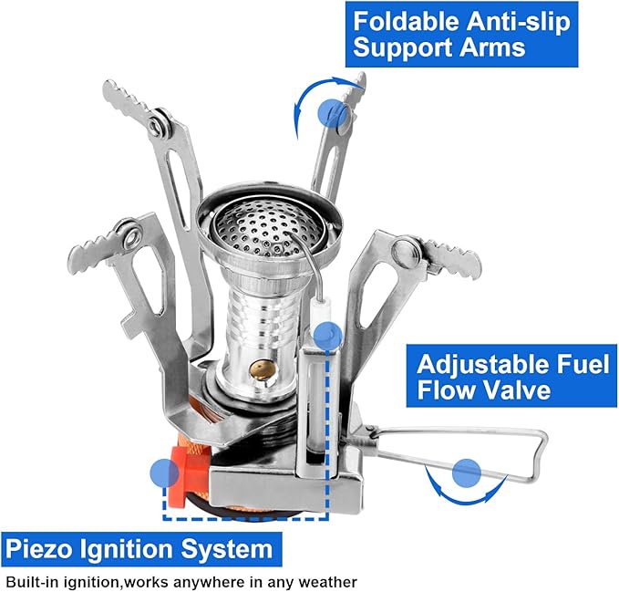 Odoland 12pcs Camping Cookware Mess Kit with Mini Stove, Lightweight Pot Pan Kettle with 2 Cups, Fork Spoon Kit for Backpacking, Outdoor Camping Hiking and Picnic