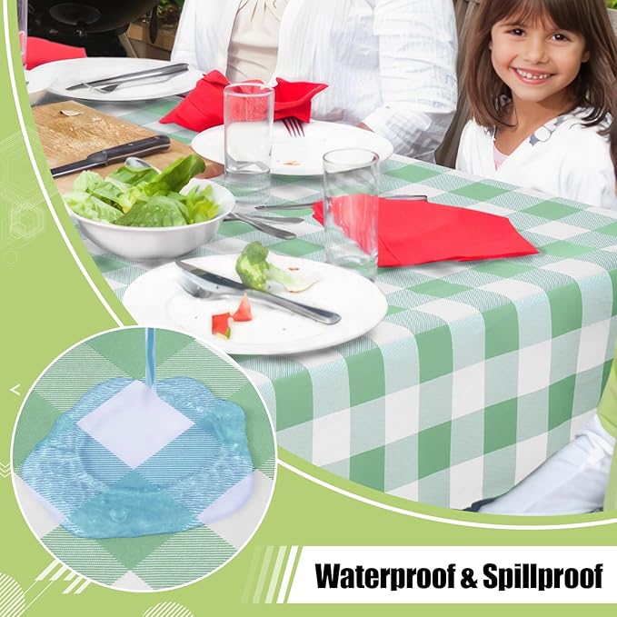 Smiry Rectangle Table Cloth, Waterproof Vinyl Tablecloth with Flannel Backing, Wipeable Buffalo Plaid Table Cover for Indoor and Outdoor (Sage Green & White, 60"x102")