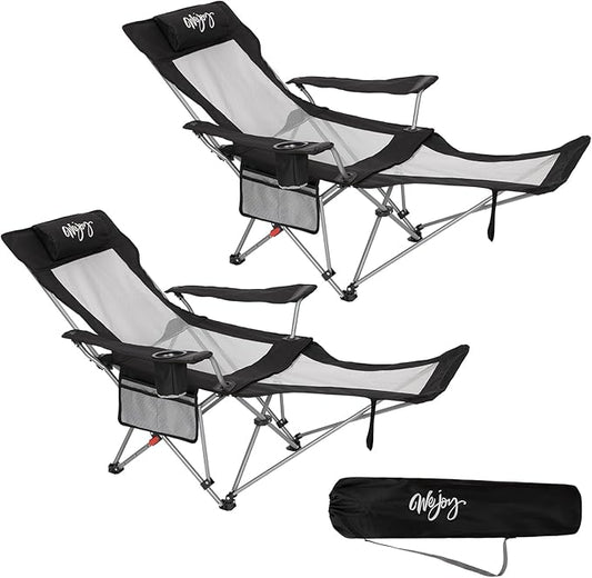 #WEJOY 2-in-1 Reclining Camping Chair with Footrest for Adults Folding Lounge Chair with Adjustable Backrest Lightweight Camping Chairs Heavy Duty Camp Chairs for Outdoor