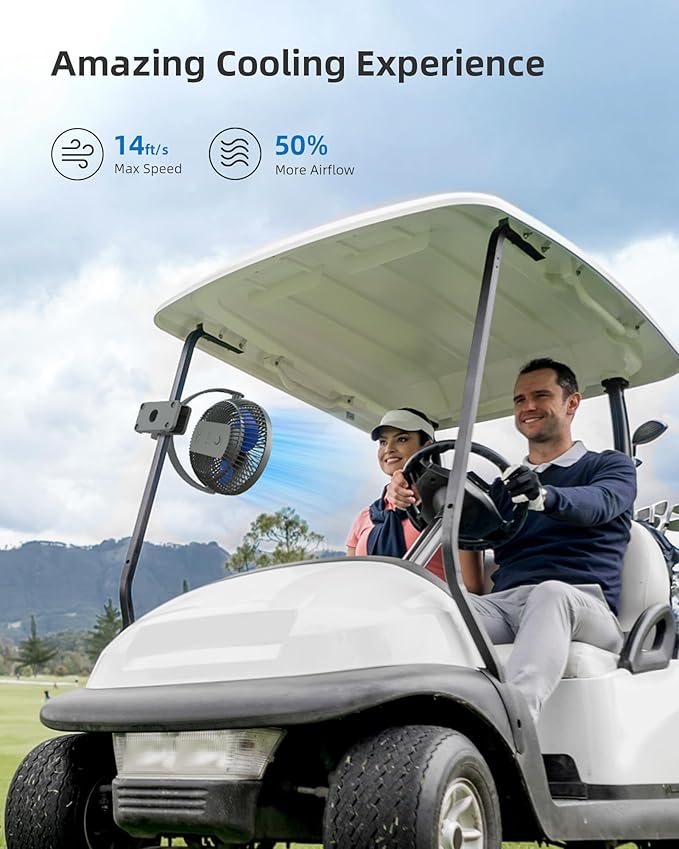 Koonie 10000mAh Rechargeable Portable 8-Inch Clip-on Fan, USB Car Fan 4 Speeds, Sturdy Clamp for Office Desk, Golf Cart, Stroller, Outdoor, Travel, Camping, Tent, Gym, Treadmill