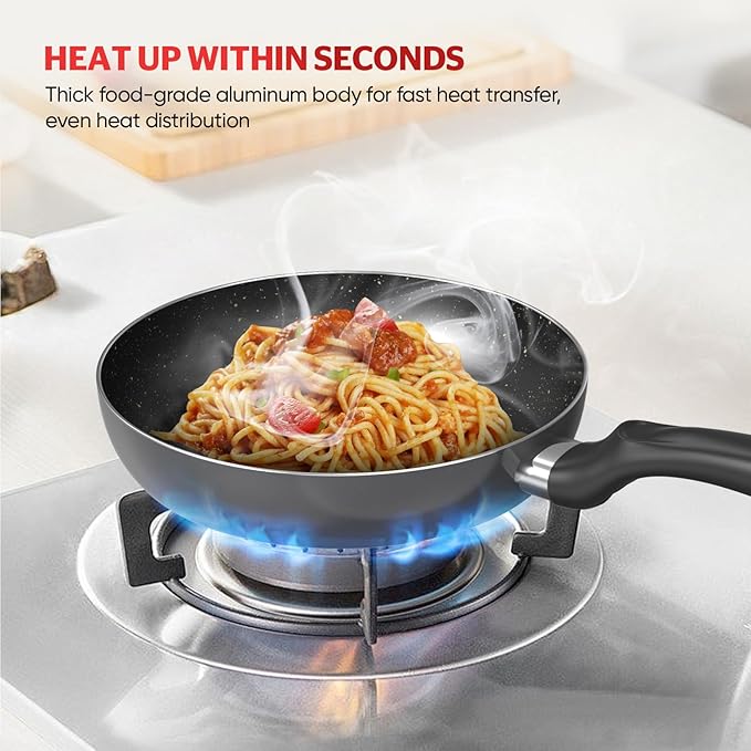 Sunhouse 3-Piece Nonstick Frying Pan Set - 8", 9.5", 11" Aluminum Frying Pan with Non-Stick Coating, PFOA-FREE, Stay-cool Handles - Gas, Ceramic