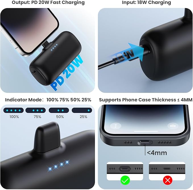 [2 Pack]Portable Charger for iPhone,5200mAh Mini Power Bank 20W PD Fast Charging Battery Pack,Portable Phone Charger Compatible With iPhone 14/14 Pro Max/13/13 Pro Max/12/12 Mini/11Pro/XS Max/XR/8/7/6