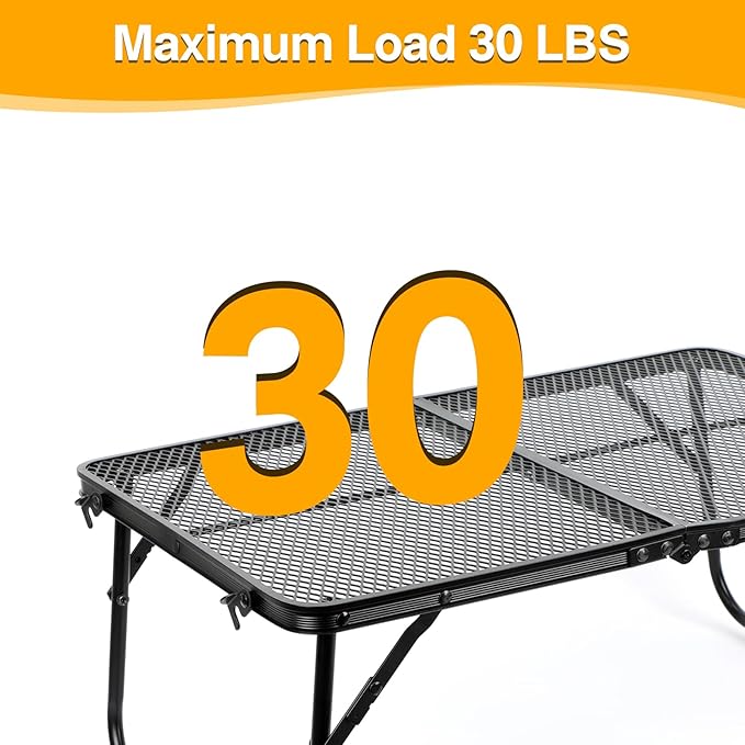 Grill Table Camping Table 2FT Foldable Small Folding Table Low Picnic Table Portable Stand Mesh Outdoor Indoor Card BBQ RV Black 23.6×15.7×9.5 inch