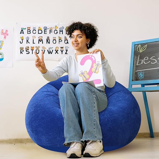 Realspring Inflatable Bean Bag Chairs Outdoor Blow up Camping Chairs Inflatable Lazy Sofa Folding Portable Bean Bag Loungers Couch for Movie Night(Dark Blue,2 Pcs)