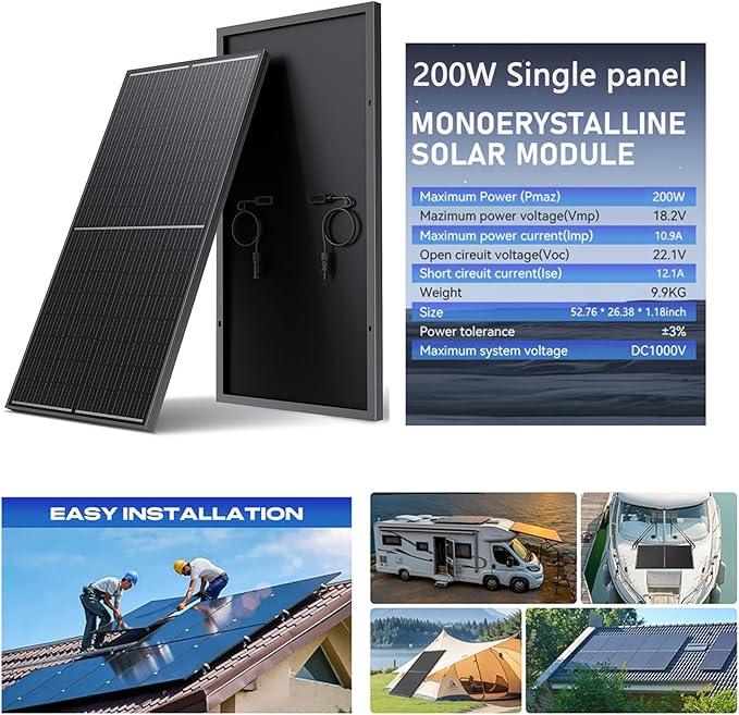 600 Watt Solar Panels (200W 3 Pack) Monocrystalline High-Efficiency 12V Solar Panel for RV Camping Boat Home Farm Marine Battery and Other Off-Grid Applications (600w, 200w*3)