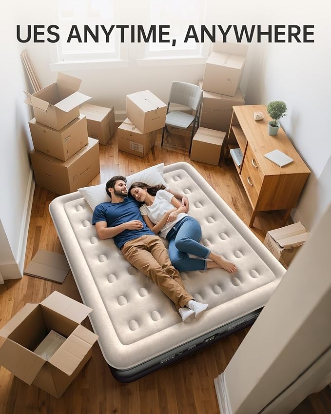 OhGeni King Air Mattress Family Choice Award with Built-in Pump,18'' Comfortable Blow Up Colchones Inflables Mattress for Home,Guests, Portable Air Bed for Adults, Airbed Supports Up to 650 lbs,Black