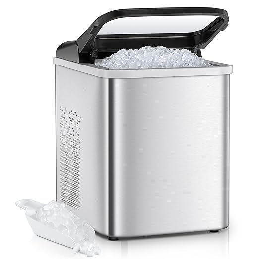 Nugget Ice Maker Countertop, 55lbs/24H Chewable Pellet Ice Machine with Self-Cleaning, Ready in 6 Minutes, Portable Ice Makers with Basket and Scoop for Home, Kitchen, Office (Silver)