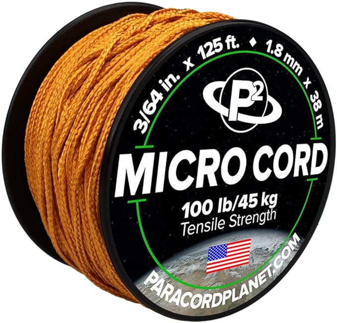 Paracord Planet Micro Paracord – Thin Braided Cord for Crafting, Fishing, and DIY Projects in 125 ft Spools – Goldenrod