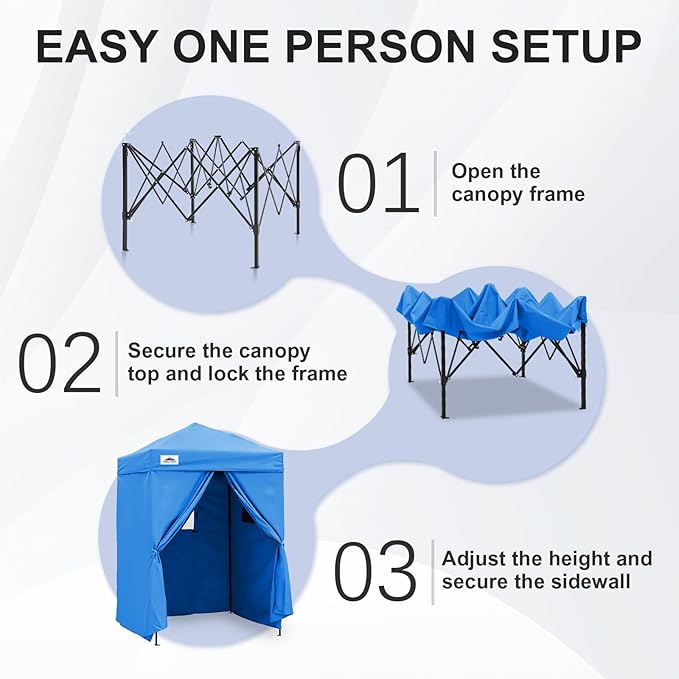 EAGLE PEAK Flex Ultra Compact 5x5 Pop-up Canopy, Sun Shelter, Changing Room, Portable Privacy Tent for Pool, Fashion Photoshoots, or Camping, Light Blue
