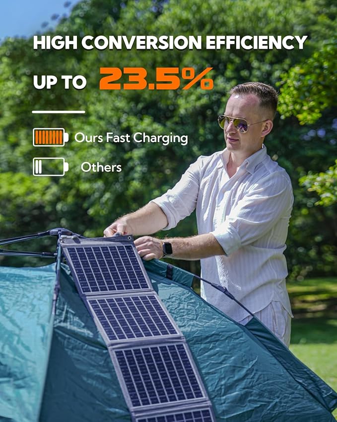 Portable Solar Panel, LUMOPAL 60W Foldable Solar Panel Folding Solar Charger with PD60W USB C QC3.0 USB A DC18-20V Output for Camping Backpacking Compatible with Phone Laptop Portable Power Station
