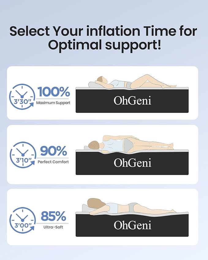 OhGeni Air Mattress Queen with Built in Pump, Blow Up Colchones Inflables Mattress for Guests, Portable Air Mattresses with Carrying Bag, 18" Raised Elevated Air Bed for Camping, Dark Blue