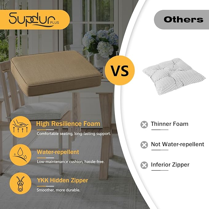 Outdoor Sunbrella Square Corner Seat Cushion, 19"x19"x3", Set of 4, Non Slip Seat Cushion Pads with Removable Cover for Patio Furniture, Garden Yard Lawn, Specrtum Caribou