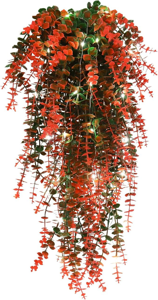Hanging Decor Faux Plants Outdoor Artificial Hanging Plants Artificial Decor for Outdoors Plants Decor Faux Hanging Plants Fake Plants for Indoor Wall Room Backgarden Yard Front Door Decor(Orange)