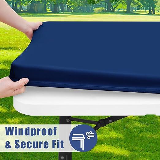 Picnic Table Cover with Bench Covers, Elastic Fitted Spandex Tablecloths for 6 Foot Rectangle Tables, Stretch Washable Patio Tablecloth for Outdoor, Camping (Navy, 30"x72")