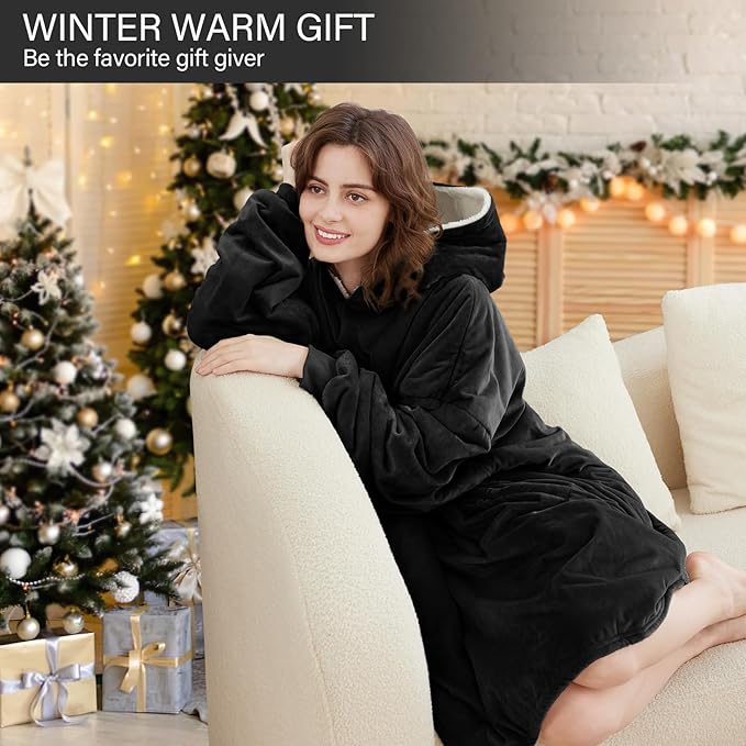 LetsFunny Blanket Hoodie,Oversized Wearable Sherpa Fleece Blanket Sweatshirt,Super Soft Warm Cozy with Giant Pocket,Gifts for Women Men Adults Teenagers Kids, One Size Fits All