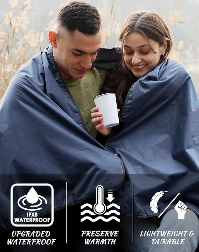 DUKUSEEK Large Waterproof Stadium Blanket for Cold Weather, Soft Warm Fleece Camping Blanket Windproof for Outdoor Sporting Events, Football Games,Navy Blue