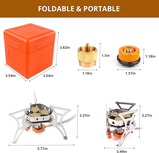 6800W Camping Stove with Fuel Canister Adapter Portable Backpacking Gas Stove with Piezo Ignition, 1LB Propane Tank Adapter, Butane Adapter for Outdoor Cooking, Picnic, Camping and Hiking