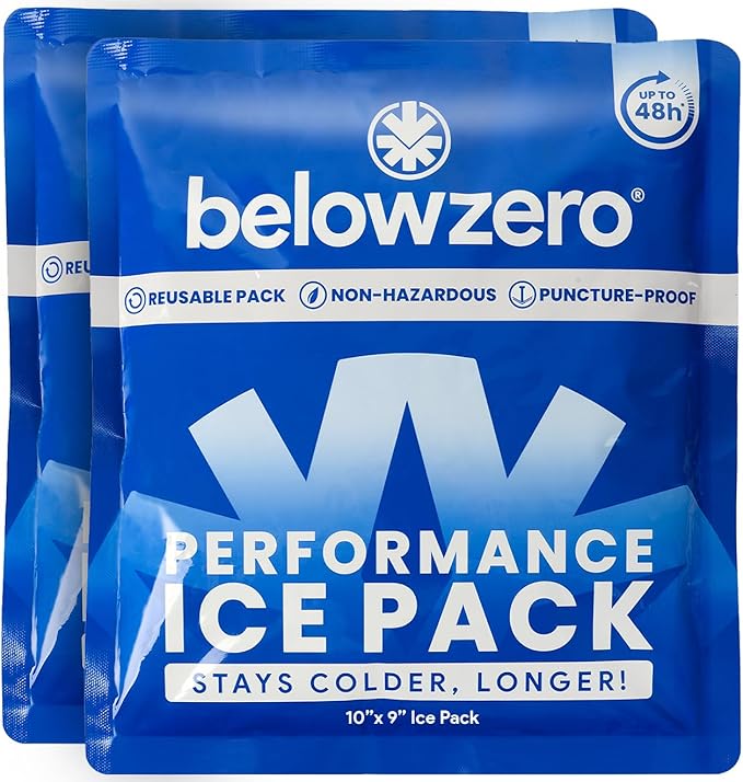 Below Zero Prefilled Reusable Ice Packs for Coolers | Long Lasting Freezer Ice Blocks for Camping, Lunch Bags & More | 48 Hour Cooler Ice Pack Technology