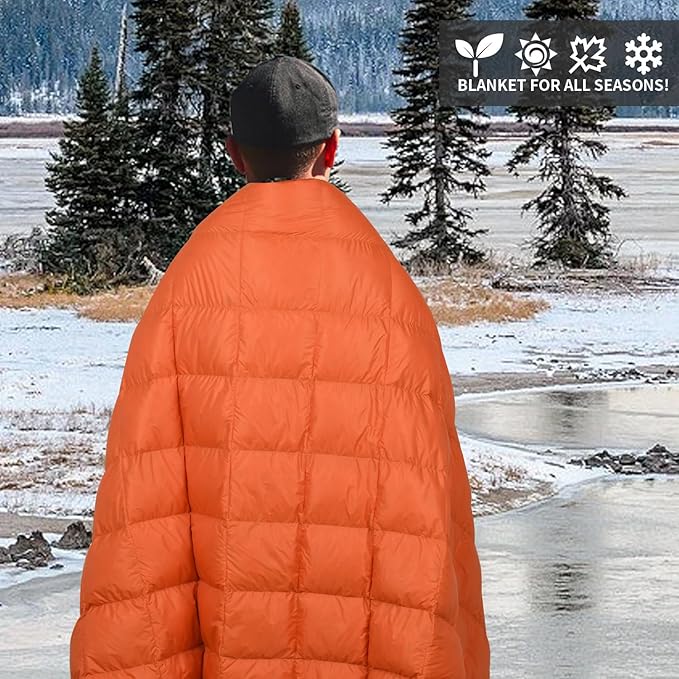 Down Camping Blanket, Muti-Use Outdoor Travel Blanket, Puffy Sleeping Bag Blanket, Waterproof Packable Backpacking Quilt for Camping, Travel, Airplane, Hiking, Picnic, 55''x79''