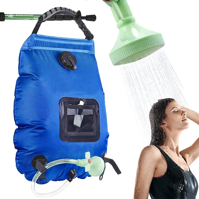 Solar Portable Shower Bag, 5 Gal/20L Solar Heating Camping Shower Bag with Removable Hose&On-Off Switchable Shower Head, Compact Camping Shower for Camping, Hiking, Traveling, Beach Swimming