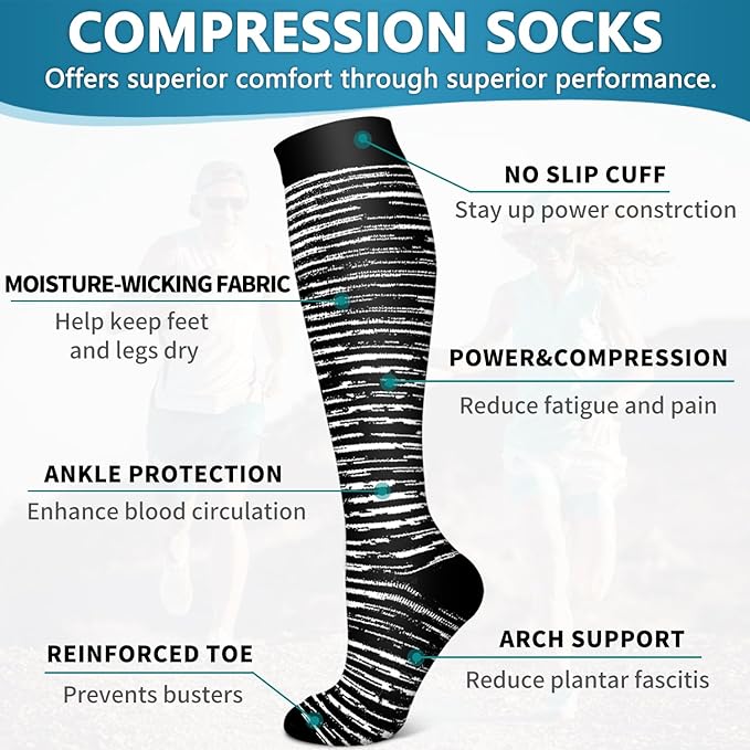 6 Pack Copper Compression Socks for Women and Men Circulation-Best Support for Medical, Running,Nursing,Athletic