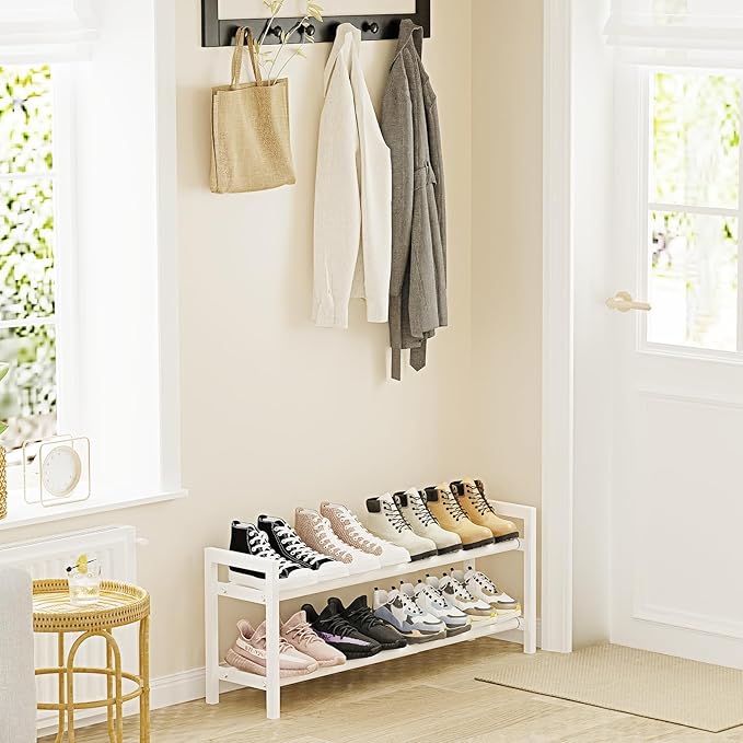 Mavivegue Expandable Shoe Rack, 4-Tier Shoe Organizer for Closet, Adjustable Shoe Rack for Front Door Entrance, Entryway