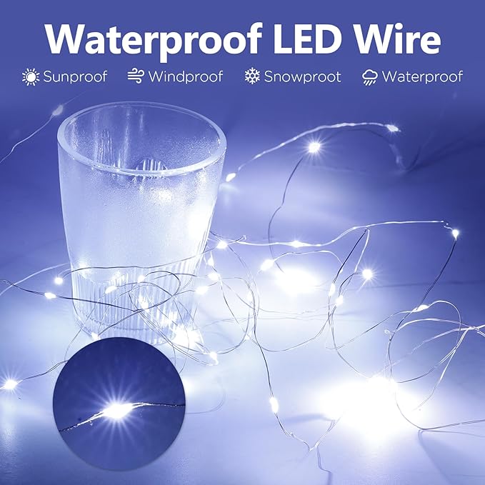 Fairy Lights Battery Operated String Lights 16.4ft 50LED Flashing and Constant Light Waterproof Silver Wire for Christmas DIY Party Bedroom Wedding (White, 2 Pack)