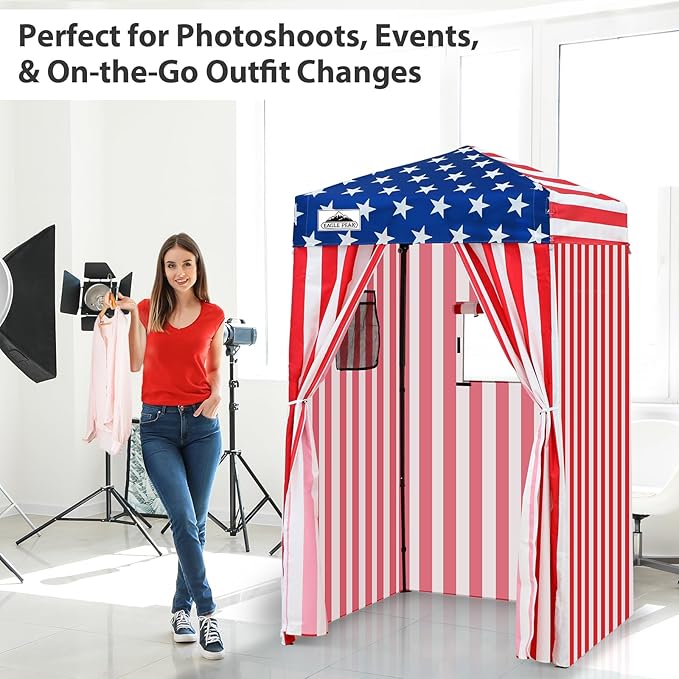 EAGLE PEAK Flex Ultra Compact 4x4 Pop-up Canopy, Sun Shelter, Changing Room, Portable Privacy Canopy Cabana for Pool, Fashion Photoshoots, or Camping, American Flag