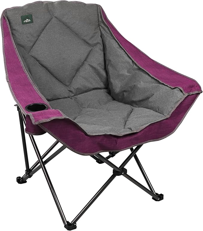 Northroad Oversized Foldable Camping Chair, Outdoor Padded Lawn Chair w/Cup Holder,Carry Bag for Beach, Hiking, and Picnics,Heavy-Duty 300-lbs Capacity, Purple