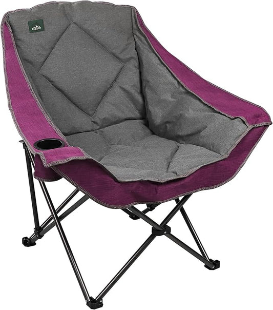 Northroad Oversized Foldable Camping Chair, Outdoor Padded Lawn Chair w/Cup Holder,Carry Bag for Beach, Hiking, and Picnics,Heavy-Duty 300-lbs Capacity, Purple