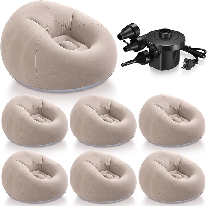 Realspring 6 Pcs Bean Bag Chairs for Adults Inflatable Chairs with Electric Air Pump,Blow up Couch Folding Portable Inflatable Couch Lazy Sofa for Reading Living Room Camping (Coffee)