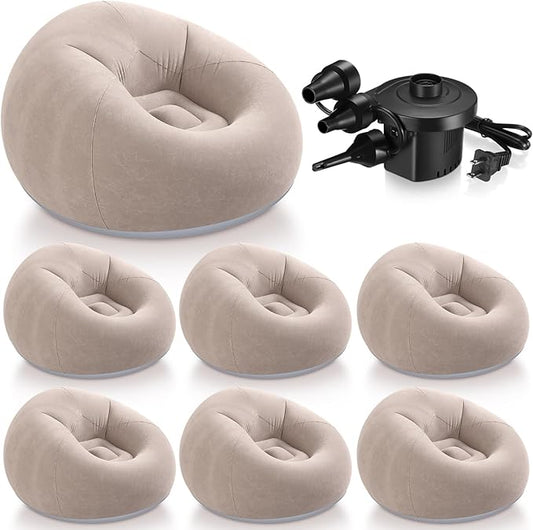 Realspring 6 Pcs Bean Bag Chairs for Adults Inflatable Chairs with Electric Air Pump,Blow up Couch Folding Portable Inflatable Couch Lazy Sofa for Reading Living Room Camping (Coffee)