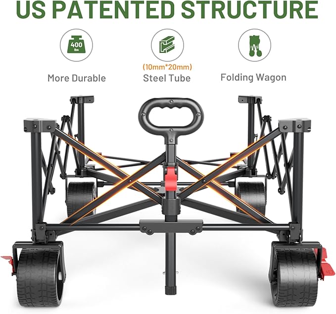 TIMBER RIDGE 600L Beast Wagon 26" W Extra Wide All Terrain Folding w/Big Wheels, Cargo Net & Tailgate, 26" W and 55" L, Capacity and 400lbs Heavy Duty Collapsible Portable Cart, Grey