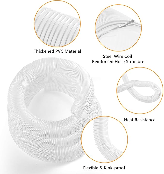 2 1/2" x 30' PVC Dust Collection Hose, Puncture Resistant Fume Collection Hose with 8 Pieces Stainless Steel Clamps, Clear Dust Collector for Woods Debris