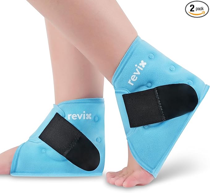 REVIX Ankle Ice Pack Wrap – Reusable Gel Cold Compression for Foot Discomfort, Ice Wrap for Feet Swelling and Recovery, Plantar Fasciitis, Achilles Tendonitis, and Sprained Ankles, 2 Packs