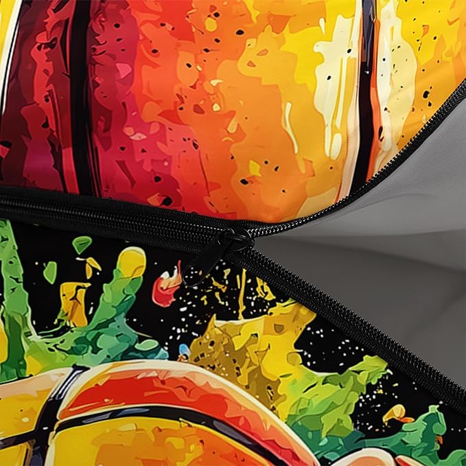 AILONEN Blue Glowing Basketball Sleeping Bag for Kids Boys,Warm and Cool Weather,Lightweight,Waterproof Backpacking,City Theme Ball Sports Sleeping Bag for Camping