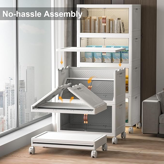 Extra Large Stackable Storage Bins with Lids & Wheels & Door, 448QT-112QT/28GAL*4Pack Foldable Collapsible Closet Organizers, Plastic containers drawers for bedroom Dorm