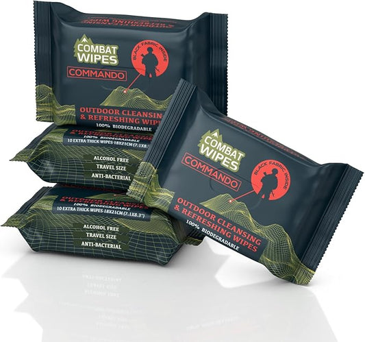Black Unscented Camouflage Wet Wipes - Combat Wipes COMMANDO - Thick Biodegradable, Heavy Duty Cleansing Cloths for Camping, Military, Hunting & Backpacking w/Aloe & Vitamin E