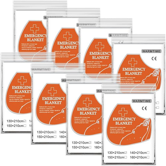 8 Pack Emergency Mylar Blankets, Survival Thermal Blanket for Rescue, First Aid Silver Foil Blanket Bulk, Safety Winter Heat Reflective Aluminum Blankets for Hiking, Camping, Marathons Outdoor