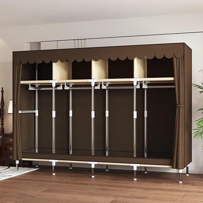 Portable Wardrobe Closet Durable and Easy to Assemble Heavy Duty Clothes Rack with Non-Woven Cover Fabric Best for Bedroom and Easy Storage and Organization (Brown-B)
