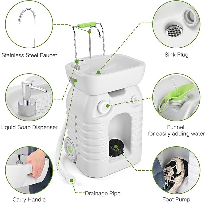Yescom 45L Hand Wash Station Portable Wash Sink for RV Travel Outdoors