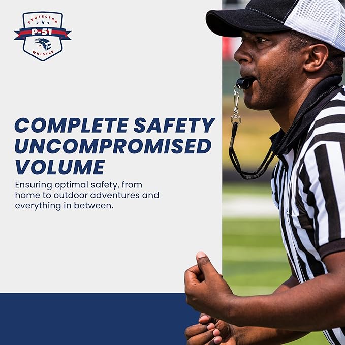 The Protector Whistle P51 - Coach Whistle - Official Whistle for Sports, Removable Cushioned Mouth Grip, Loud Safety Whistle for Adults with Breakaway Lanyard - Emergency Whistle Teacher Lifeguard