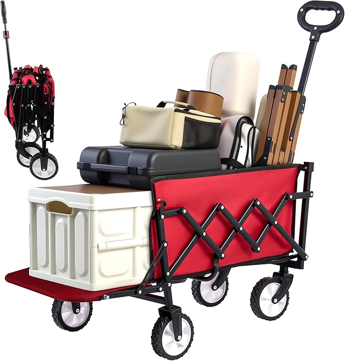 MAZING Collapsible Foldable Wagon with Tailgate Extended, 300lbs Heavy Duty Portable Lightweigh Utility Folding Wagon Cart for Grocery, Camping, Garden, Fishing